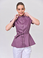Профессиональная блуза с баской и воротником-стойкой из хлопка (лиловый)