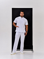 Мужской медицинский костюм с рубашкой с воротником-стойка (белый)