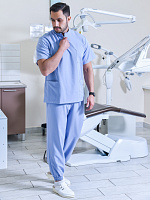 Мужской медицинский костюм с рубашкой с воротником-стойка (небесно-голубой)