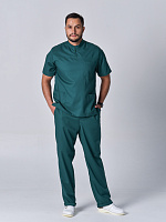 Мужской медицинский костюм с рубашкой с воротником-стойка (темно-зеленый)