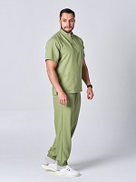 Мужской медицинский костюм с рубашкой с воротником-стойка (олива)