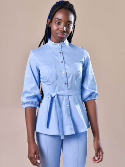 Блуза с баской и съемным поясом (голубой)